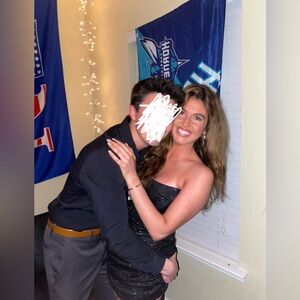 BABYBOO Black Glitter Mini Dress - Strapless Party Dress